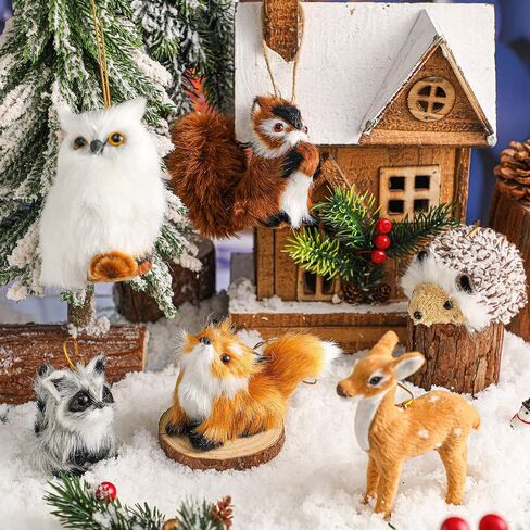 6 Pieces Christmas Hanging Owl Ornament Cute Furry Christmas Fox Ornaments Plush Animal Ornament Woodland Christmas Tree Decoration for Holiday Xmas Tree Home Party Decoration (Owl) in Saudi Arabia