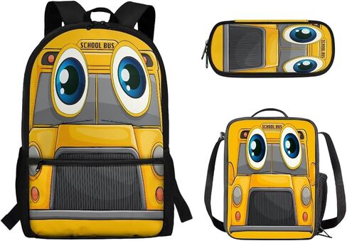 Cartoon School Bus Print Kids Backpack Set with Lunch Box Pencil Case for Boys Girls Elementary Primary Schoolbag Set of 3 Satchel Rucksack Casual Shoulder Bag Daypack in Saudi Arabia