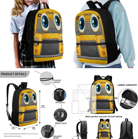 Cartoon School Bus Print Kids Backpack Set with Lunch Box Pencil Case for Boys Girls Elementary Primary Schoolbag Set of 3 Satchel Rucksack Casual Shoulder Bag Daypack in Saudi Arabia
