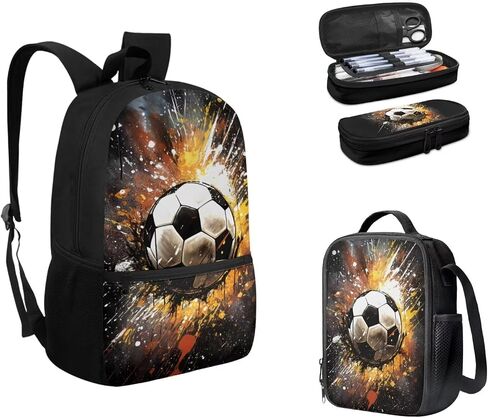 Cartoon School Bus Print Kids Backpack Set with Lunch Box Pencil Case for Boys Girls Elementary Primary Schoolbag Set of 3 Satchel Rucksack Casual Shoulder Bag Daypack in Saudi Arabia