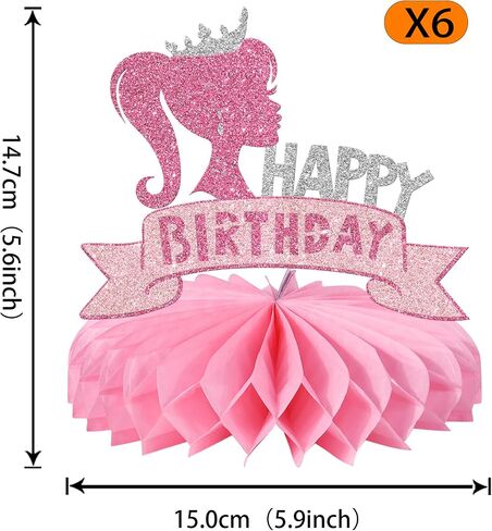 Rsstarxi 6 Pieces Hot Pink Girl Happy Birthday Honeycomb Centerpieces Glitter Princess Theme Party Table Toppers Decorations for Wedding Engagement Bridal Shower Girls Birthday Party Cake Decorations in Saudi Arabia