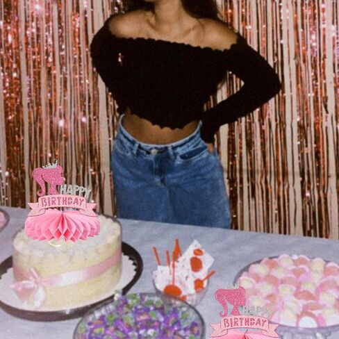 Rsstarxi 6 Pieces Hot Pink Girl Happy Birthday Honeycomb Centerpieces Glitter Princess Theme Party Table Toppers Decorations for Wedding Engagement Bridal Shower Girls Birthday Party Cake Decorations in Saudi Arabia