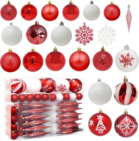 Joiedomi 133 Pcs Christmas Ornaments, Assorted Shatterproof Christmas Ornaments for Holidays, Indoor/Outdoor Party Decoration, Tree Ornaments, and Events (Red&White) in Saudi Arabia