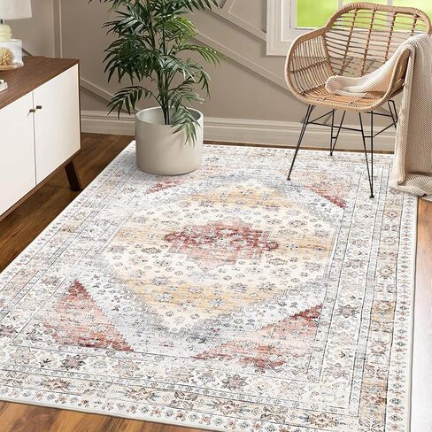 CAROMIO 9x12 Living Room Area Rug Washable Traditional Rug Indoor Non Slip Large Carpet Vintage Distressed Throw Floor Cover Stain Resistant Boho Accent Carpet for Bedroom Home Decor, Orange in Saudi Arabia