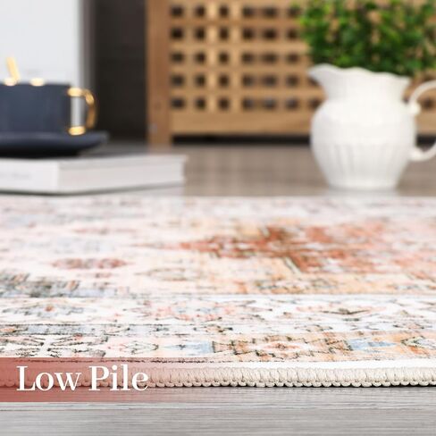 CAROMIO 9x12 Living Room Area Rug Washable Traditional Rug Indoor Non Slip Large Carpet Vintage Distressed Throw Floor Cover Stain Resistant Boho Accent Carpet for Bedroom Home Decor, Orange in Saudi Arabia
