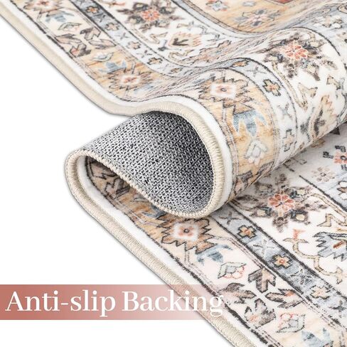 CAROMIO 9x12 Living Room Area Rug Washable Traditional Rug Indoor Non Slip Large Carpet Vintage Distressed Throw Floor Cover Stain Resistant Boho Accent Carpet for Bedroom Home Decor, Orange in Saudi Arabia