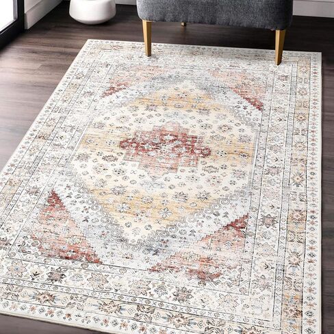 CAROMIO 9x12 Living Room Area Rug Washable Traditional Rug Indoor Non Slip Large Carpet Vintage Distressed Throw Floor Cover Stain Resistant Boho Accent Carpet for Bedroom Home Decor, Orange in Saudi Arabia