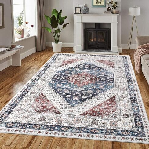 CAROMIO 9x12 Living Room Area Rug Washable Traditional Rug Indoor Non Slip Large Carpet Vintage Distressed Throw Floor Cover Stain Resistant Boho Accent Carpet for Bedroom Home Decor, Orange in Saudi Arabia