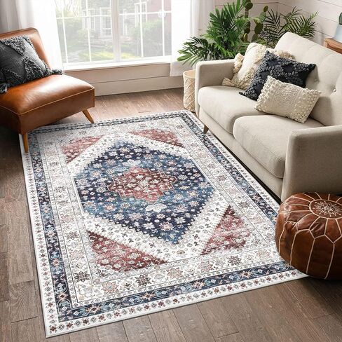 CAROMIO 9x12 Living Room Area Rug Washable Traditional Rug Indoor Non Slip Large Carpet Vintage Distressed Throw Floor Cover Stain Resistant Boho Accent Carpet for Bedroom Home Decor, Orange in Saudi Arabia