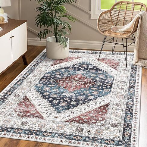 CAROMIO 9x12 Living Room Area Rug Washable Traditional Rug Indoor Non Slip Large Carpet Vintage Distressed Throw Floor Cover Stain Resistant Boho Accent Carpet for Bedroom Home Decor, Orange in Saudi Arabia