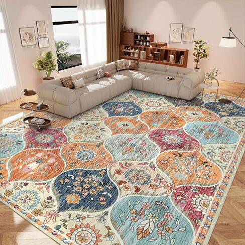 Vintage Washable Rug 5x7 - Machine Washable Floral Area Rugs with Non Slip Backing for Living Room Bedroom Dining Room Stain Resistant, Home Office Decor, Soft Low-Pile Carpet, Orange in Saudi Arabia