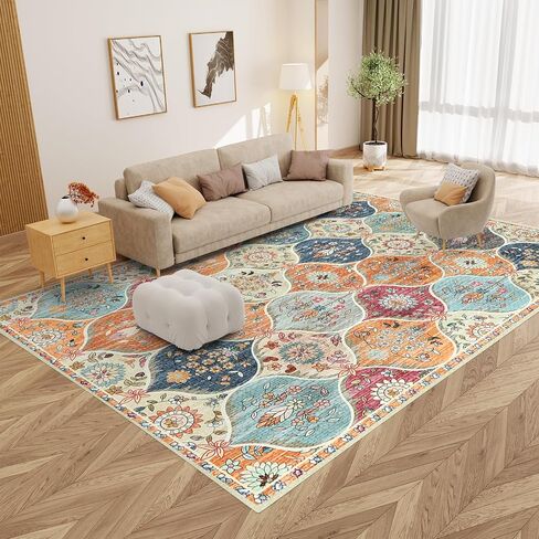 Vintage Washable Rug 5x7 - Machine Washable Floral Area Rugs with Non Slip Backing for Living Room Bedroom Dining Room Stain Resistant, Home Office Decor, Soft Low-Pile Carpet, Orange in Saudi Arabia