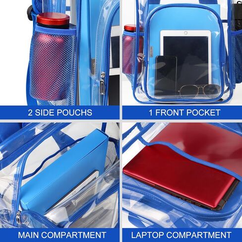 حقيبة ظهر مدرسية شفافة معتمدة من الاستاد شديدة التحمل وكبيرة من مادة PVC للكمبيوتر المحمول حقيبة ظهر شفافة شفافة للرياضة والعمل والاستاد والأمن والسفر والكلية - H18''xW14''xD8" - أسود in Kuwait