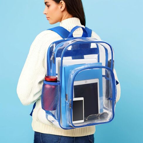 حقيبة ظهر مدرسية شفافة معتمدة من الاستاد شديدة التحمل وكبيرة من مادة PVC للكمبيوتر المحمول حقيبة ظهر شفافة شفافة للرياضة والعمل والاستاد والأمن والسفر والكلية - H18''xW14''xD8" - أسود in Kuwait