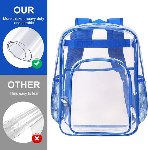 حقيبة ظهر مدرسية شفافة معتمدة من الاستاد شديدة التحمل وكبيرة من مادة PVC للكمبيوتر المحمول حقيبة ظهر شفافة شفافة للرياضة والعمل والاستاد والأمن والسفر والكلية - H18''xW14''xD8" - أسود in Kuwait