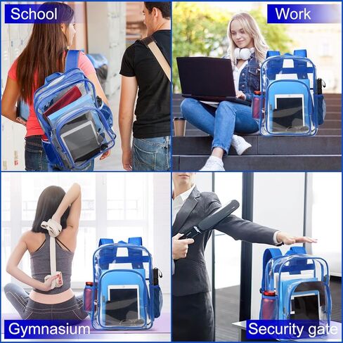 حقيبة ظهر مدرسية شفافة معتمدة من الاستاد شديدة التحمل وكبيرة من مادة PVC للكمبيوتر المحمول حقيبة ظهر شفافة شفافة للرياضة والعمل والاستاد والأمن والسفر والكلية - H18''xW14''xD8" - أسود in Kuwait