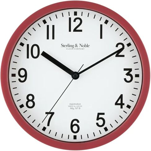 Wall Clock (Red) Modern Round Battery Operated Easy to Read, Hang & Operate, Quality Quartz Movement No Ticking, Light Weight, Perfect for Home Office/Den/Study/School/Kitchen/Kid’s Room in Saudi Arabia