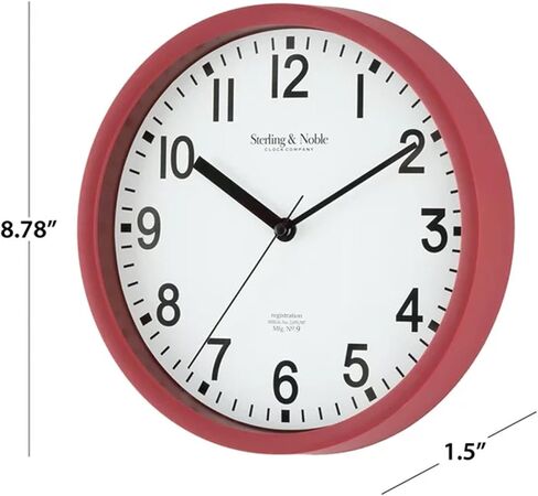 Wall Clock (Red) Modern Round Battery Operated Easy to Read, Hang & Operate, Quality Quartz Movement No Ticking, Light Weight, Perfect for Home Office/Den/Study/School/Kitchen/Kid’s Room in Saudi Arabia