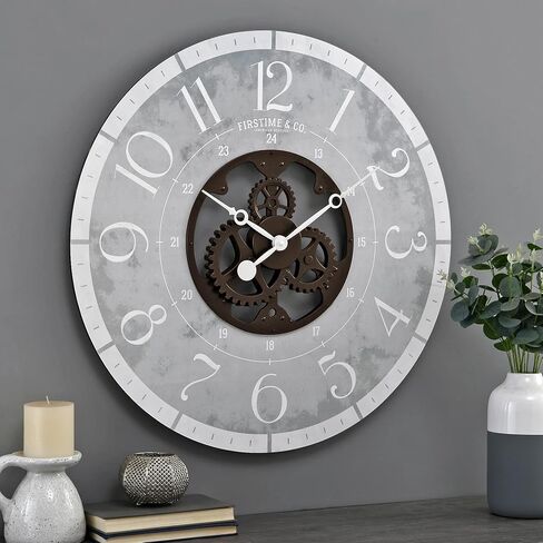 FirsTime & Co. Beige and Bronze Carlisle Gears Wall Clock, Large Vintage Decor for Living Room, Home Office, Round, Wood and Plastic, Farmhouse, 27 inches in Saudi Arabia