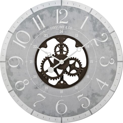 FirsTime & Co. Beige and Bronze Carlisle Gears Wall Clock, Large Vintage Decor for Living Room, Home Office, Round, Wood and Plastic, Farmhouse, 27 inches in Saudi Arabia