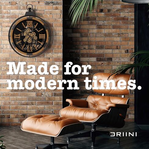 ساعة تروس مزرعة ريفية كبيرة من Driini مع تروس متحركة - ساعة حائط عتيقة كبيرة الحجم مع إطار حديدي - ساعة حائط Steampunk صناعية عملاقة لديكور غرفة المعيشة (بلوط، 24 بوصة) in Saudi Arabia