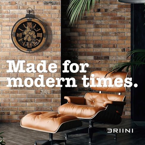ساعة تروس مزرعة ريفية كبيرة من Driini مع تروس متحركة - ساعة حائط عتيقة كبيرة الحجم مع إطار حديدي - ساعة حائط Steampunk صناعية عملاقة لديكور غرفة المعيشة (بلوط، 24 بوصة) in Saudi Arabia