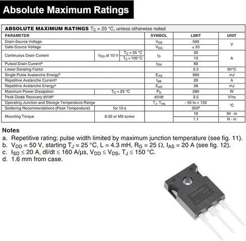 IRFP460N IRFP460 MOSFET Transistors 500V 20A Power MOSFETS Transistor N-Channel TO-247 for Electronic Circuit DIY(6 pcs) in Saudi Arabia