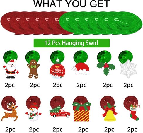 زخارف دوامات معلقة لعيد الميلاد من Tifeson - 36 قطعة من شرائط السقف المعلقة لعيد الميلاد - دوامات ندفة الثلج لرجل الثلج للمنزل في الأماكن المغلقة والخارجية، لوازم ديكور حفلات العطلات in Kuwait