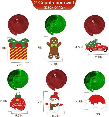 زخارف دوامات معلقة لعيد الميلاد من Tifeson - 36 قطعة من شرائط السقف المعلقة لعيد الميلاد - دوامات ندفة الثلج لرجل الثلج للمنزل في الأماكن المغلقة والخارجية، لوازم ديكور حفلات العطلات in Kuwait