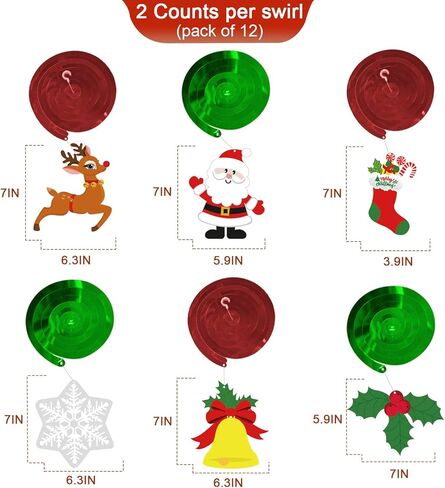 زخارف دوامات معلقة لعيد الميلاد من Tifeson - 36 قطعة من شرائط السقف المعلقة لعيد الميلاد - دوامات ندفة الثلج لرجل الثلج للمنزل في الأماكن المغلقة والخارجية، لوازم ديكور حفلات العطلات in Kuwait