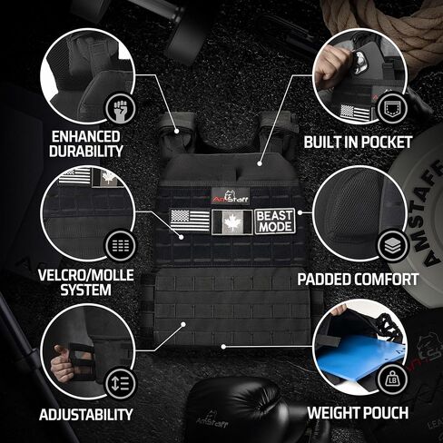 Amstaff Tactical Weighted Vest - Adjustable Weight Vests - Versatile Wearable Vest for Fitness Workouts, Strength and Endurance Training, Running in Kuwait