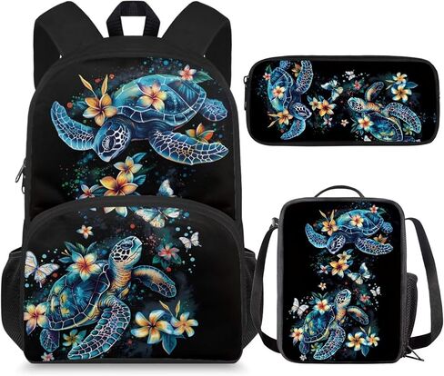 Turtle Preschool Backpack for Girls with Lunch Box Cute Bookbag School Bag Set for Kids Floral Kindergarten Backpack Children Book Bag 15.7 inch Travel Daypack Back Pack in Saudi Arabia