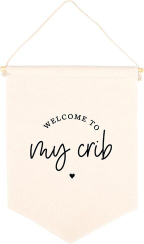 Andaz Press Hanging Wall Canvas Banner, Welcome To My Crib Canvas Tapestry Wall Hanging Banner for Baby Girl, Baby Boy, Kids Canvas Nursery Canvas Wall Decoration, Pennant Flag Wall Art Decor, 1-Pack in Saudi Arabia