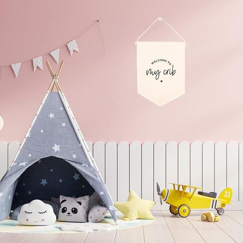 Andaz Press Hanging Wall Canvas Banner, Welcome To My Crib Canvas Tapestry Wall Hanging Banner for Baby Girl, Baby Boy, Kids Canvas Nursery Canvas Wall Decoration, Pennant Flag Wall Art Decor, 1-Pack in Saudi Arabia