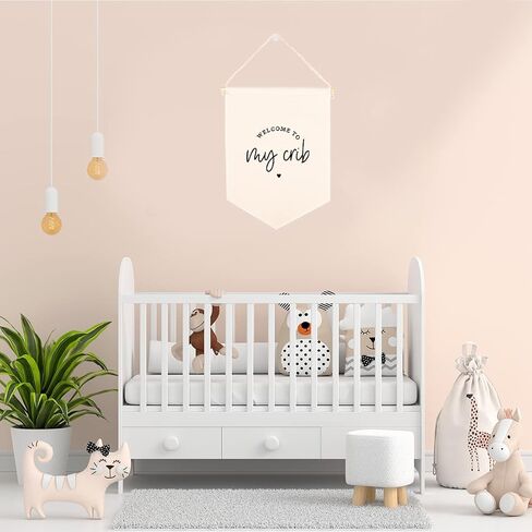 Andaz Press Hanging Wall Canvas Banner, Welcome To My Crib Canvas Tapestry Wall Hanging Banner for Baby Girl, Baby Boy, Kids Canvas Nursery Canvas Wall Decoration, Pennant Flag Wall Art Decor, 1-Pack in Saudi Arabia