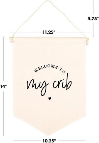 Andaz Press Hanging Wall Canvas Banner, Welcome To My Crib Canvas Tapestry Wall Hanging Banner for Baby Girl, Baby Boy, Kids Canvas Nursery Canvas Wall Decoration, Pennant Flag Wall Art Decor, 1-Pack in Saudi Arabia