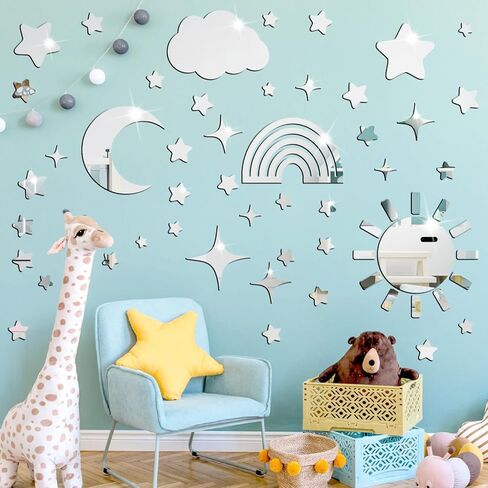 Airplane Cloud Wall Decor 3D Aircraft Acrylic Mirror Wall Stickers Removable Mirror Cloud Wall Stickers Acrylic Plane Wall Decals for Kid Room Playroom Boy Bedroom Nursery Decor in Saudi Arabia