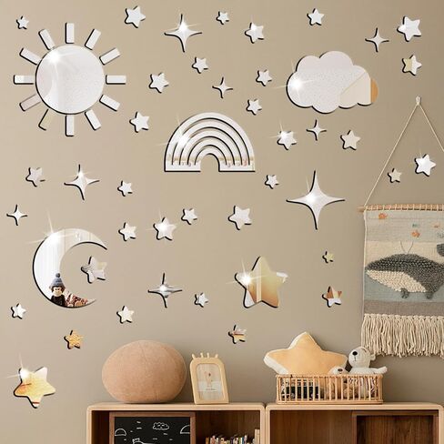 Airplane Cloud Wall Decor 3D Aircraft Acrylic Mirror Wall Stickers Removable Mirror Cloud Wall Stickers Acrylic Plane Wall Decals for Kid Room Playroom Boy Bedroom Nursery Decor in Saudi Arabia