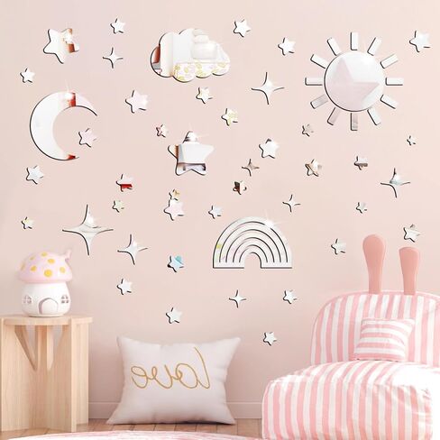 Airplane Cloud Wall Decor 3D Aircraft Acrylic Mirror Wall Stickers Removable Mirror Cloud Wall Stickers Acrylic Plane Wall Decals for Kid Room Playroom Boy Bedroom Nursery Decor in Saudi Arabia