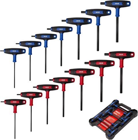 XOOL 14PCS T Handle Allen Wrench Set, Metric & SAE Hex Key Set, Long Arm Hex Key Wrench Set with Portable Organizer in Kuwait
