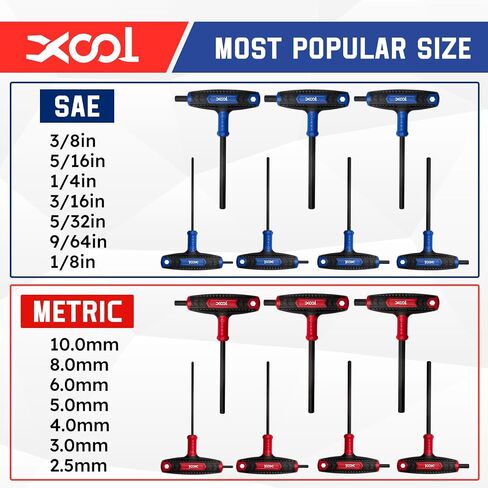 XOOL 14PCS T Handle Allen Wrench Set, Metric & SAE Hex Key Set, Long Arm Hex Key Wrench Set with Portable Organizer in Kuwait