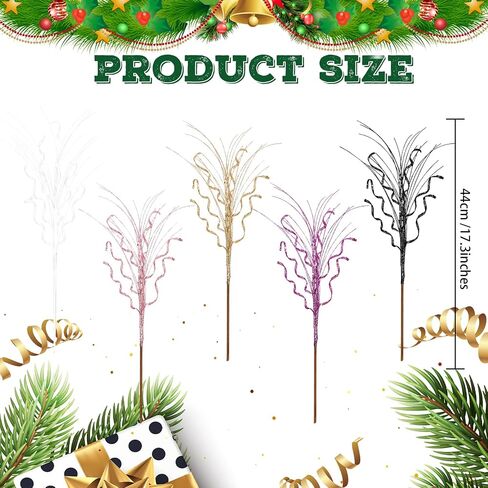 8Pcs Christmas Glitter Curly Ting Branches 17.3 Inch Faux Christmas Picks Decorative Glitter Sprays Artificial Curly Wispy Willow Twigs for Wreath Vase Party Wedding Home Decor in Saudi Arabia