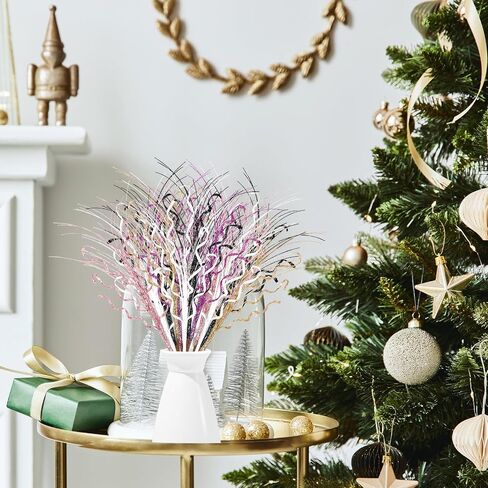 8Pcs Christmas Glitter Curly Ting Branches 17.3 Inch Faux Christmas Picks Decorative Glitter Sprays Artificial Curly Wispy Willow Twigs for Wreath Vase Party Wedding Home Decor in Saudi Arabia