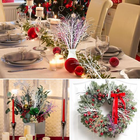 8Pcs Christmas Glitter Curly Ting Branches 17.3 Inch Faux Christmas Picks Decorative Glitter Sprays Artificial Curly Wispy Willow Twigs for Wreath Vase Party Wedding Home Decor in Saudi Arabia