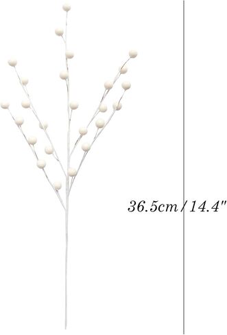 10 Pack Holly Berry Stem Picks, 14.4" Decorative Wire Berries Twig Stem Artificial Sprays for Christmas Tree Branches Fillers Decoration, Holiday Décor, Wreath Garland, Home DIY Crafts (10, White) in Saudi Arabia