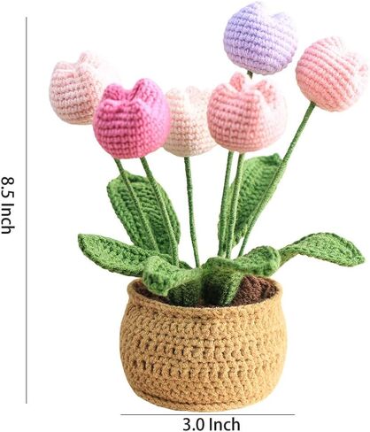 زهور كروشيه مصنوعة يدويًا من WAIT FLY مع مزهرية، نبات بوعاء زهور حياكة جميل لتزيين رف المكتب المنزلي - عباد الشمس-B-1 قطعة in Saudi Arabia