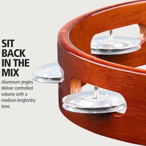 Meinl Percussion Traditional Goatskin Headed Wood Tambourine with Aluminum Jingles, Double Row — NOT Made in China — for All Musicians, 2-Year Warranty (TAH2A-AB) in Saudi Arabia