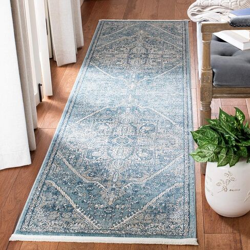 SAFAVIEH Victoria Collection Runner Rug - 2'2" x 6', Blue & Grey, Vintage Traditional Distressed Design, Non-Shedding & Easy Care, Ideal for High Traffic Areas in Living Room, Bedroom (VIC932F) in Saudi Arabia