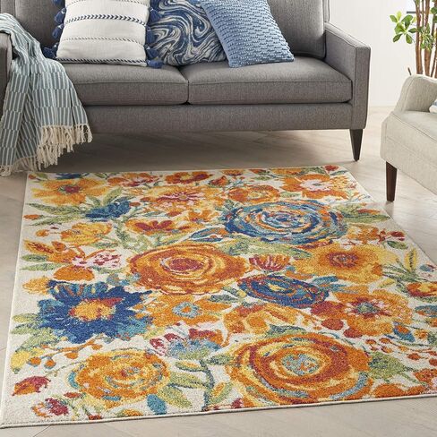 Nourison Allur Modern Ivory Multicolor 2' x 3' منطقة - سجادة، سهلة التنظيف، لا تساقط، غرفة النوم، غرفة المعيشة، غرفة الطعام، المطبخ (2x3) in Kuwait