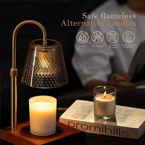 Candle Warmer Lamp: Adjustable Height, Dimmer, and On/Off Timer (8H/4H/2H) - an Elegant and Creative Gift, Fits Various Sizes of Scented Candles (Amber) in Saudi Arabia